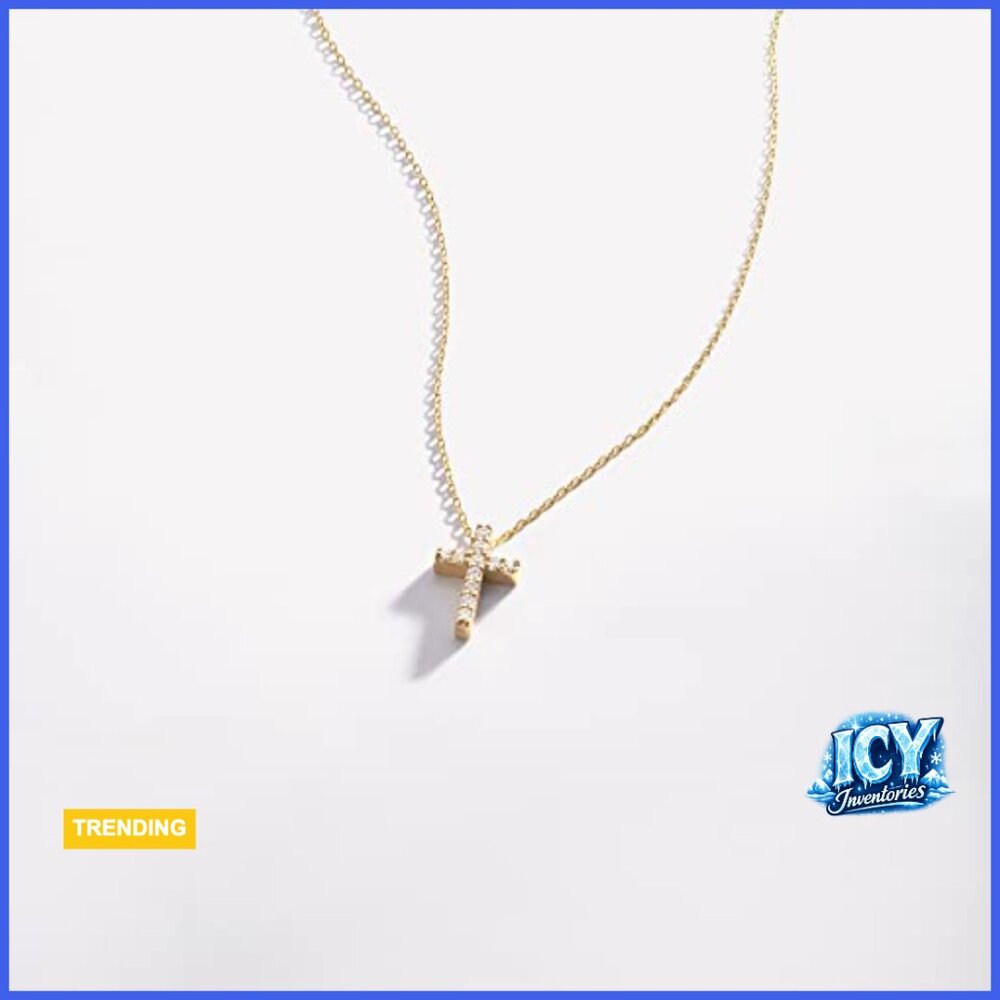14K Solid Gold Diamond Cross Pendant Necklace, 18 Inch Chain - Picture 5 of 7